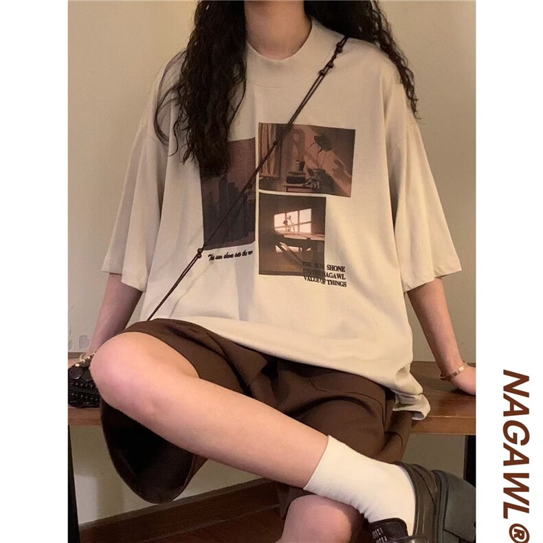 1506-1/TF5081/P33复古T恤新款美式痞帅高级感上衣潮牌情侣t恤1，男装T恤，星座1506-1