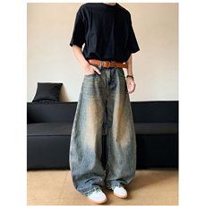 夏季美式复古重工水洗牛仔裤男宽松休闲弯刀长裤N0608-P50，男装牛仔裤，星座308B-1