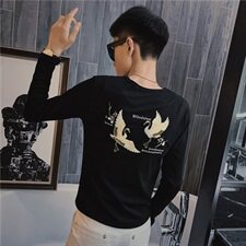 3秋季长袖修身T恤仙鹤刺绣社会小伙韩版潮男打底衫C301B-CT15，男装T恤，电商C301B