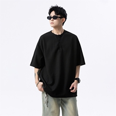 港风日系复古画风格重磅亨利领短袖T恤POLO衫XZ213-TX02-P25控39，男装T恤，星座213