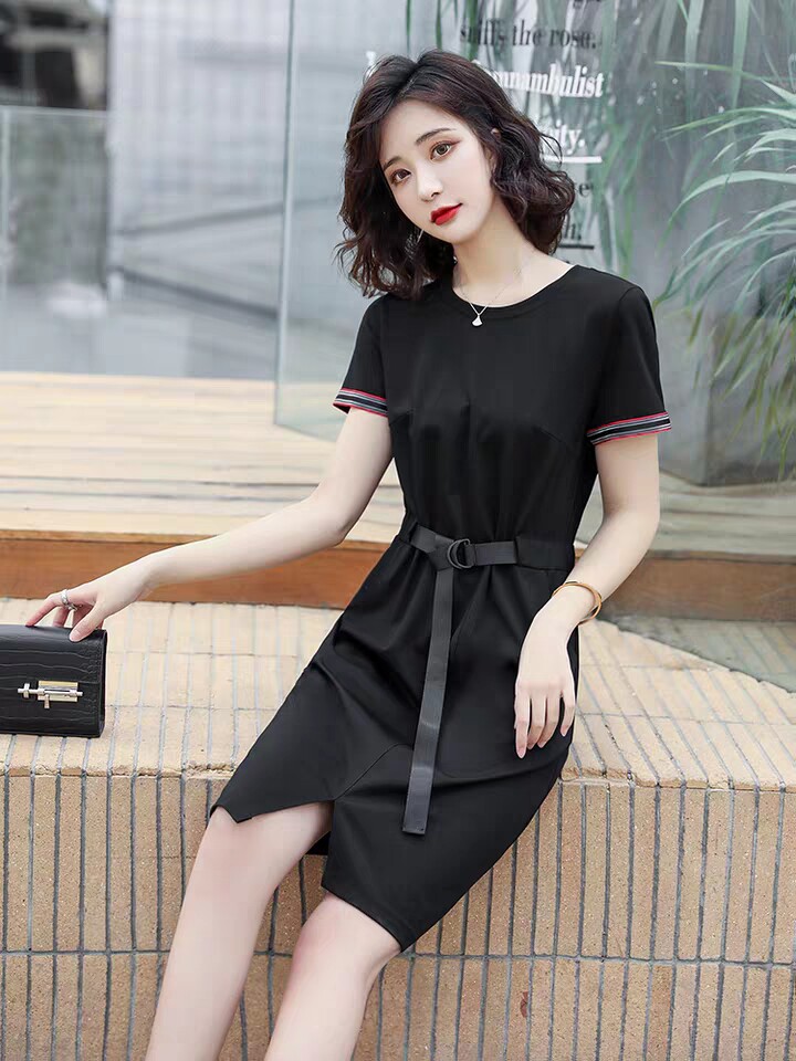 夏季黑色连衣裙女中长款2022年新款夏装女装休闲时尚夏天气质裙子,女装连衣裙,潮品会