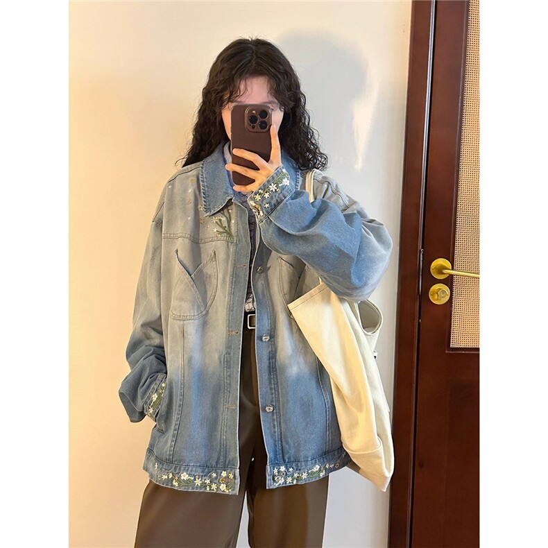 美式复古秋冬花卉潮牌设计感渐变刺绣牛仔夹克外套男JK08973-P70,男装夹克,星座308B-2