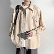 2025春季条纹长袖衬衫男大码港风潮牌宽松bf休闲衬衣外套C818-P50，男装衬衫，电商A001-1