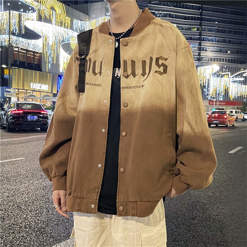 2023秋季水洗做旧情侣夹克新款字母刺绣渐变棒球服男 W5267-P68图片