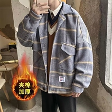 高级感格子毛呢外套男潮牌痞帅宽松休闲情侣夹克秋冬款加厚呢大衣，男装夹克，星座506