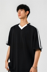1可二开美式复古条纹运动球衣大码M-5XL短袖T恤男DX78018P45控75，男装T恤，星座226-2
