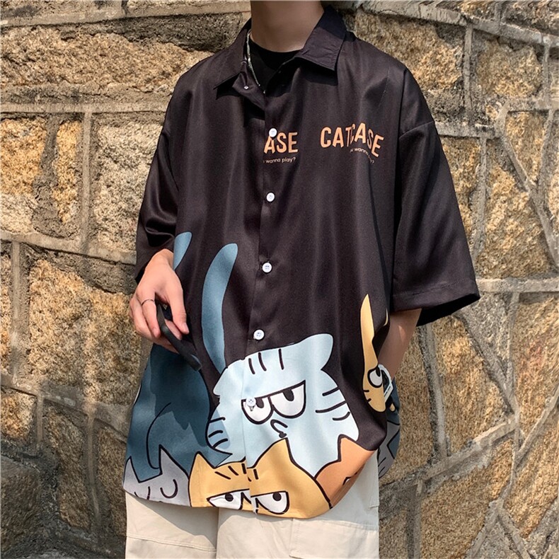 短袖衬衫男港风日系夏设计感小众上衣休闲薄外套痞衬衣W870-P33,男装衬衫,星座512-2
