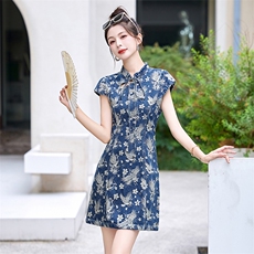 新中式国风牛仔连衣裙女2024新款夏季薄款小个子气质高级感超好看，女装连衣裙，布芭啦