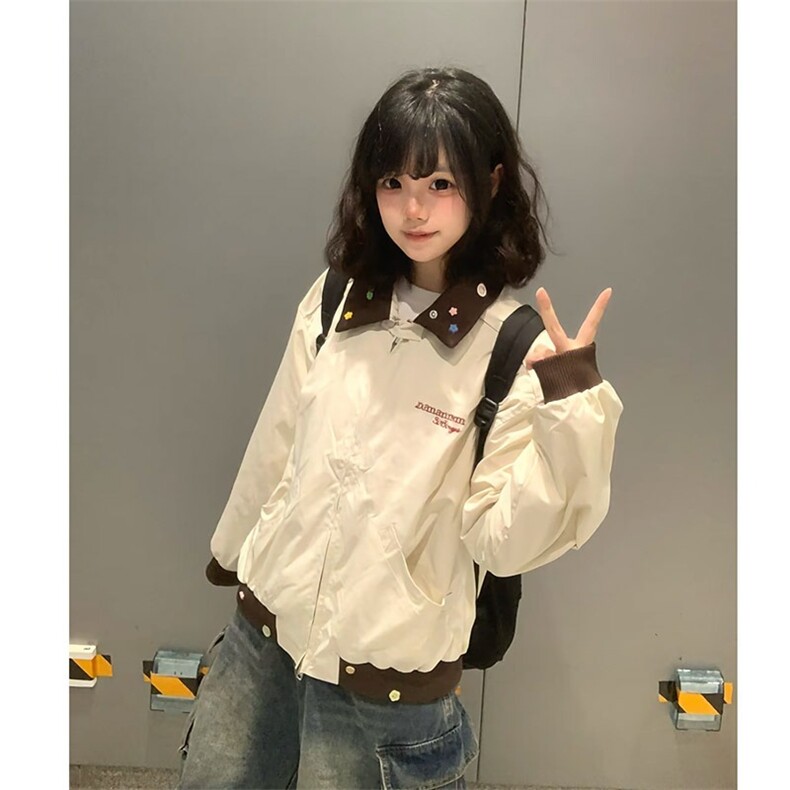 美式潮流撞色翻领拼接情侣夹克男2025春秋季外套上衣女,男装夹克,星座1210-1