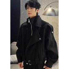 假两件短款毛呢大衣男秋冬痞帅美式结构呢子风衣外套J7246，男装风衣，星座1116A（原606A-3）