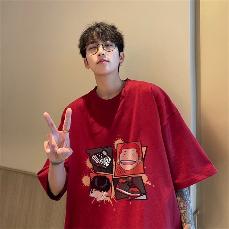 230g重磅纯棉灌篮高手印花港风短袖t恤男DT3134-P25控38,男装T恤,电商B370