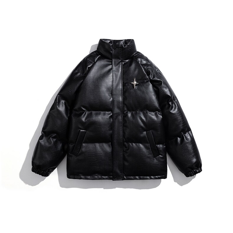 白底鳄鱼纹可拆卸四芒星胸针设计潮流休闲棉衣男MY77733P128控168，男装棉衣，星座227-7