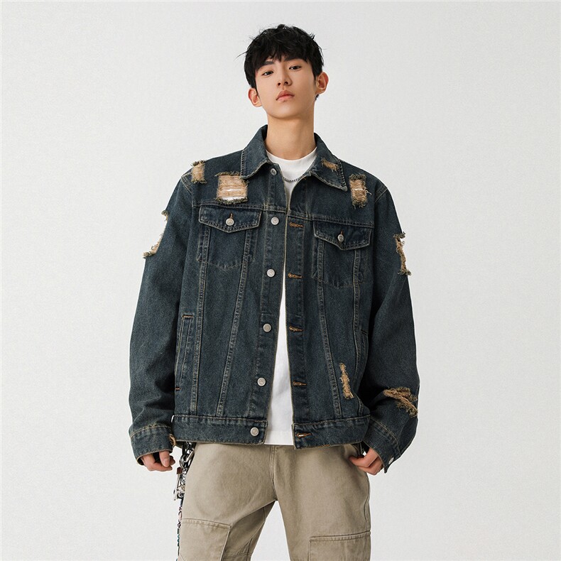 25款破洞牛仔夹克宽松韩版工装潮流水洗外套N598/P78/118,男装工装外套,星座202