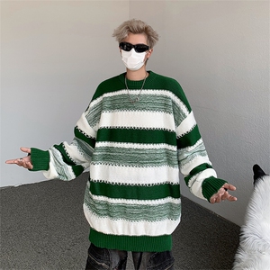 MY9160-P40美式宽松型潮牌条纹圆领毛衣图片