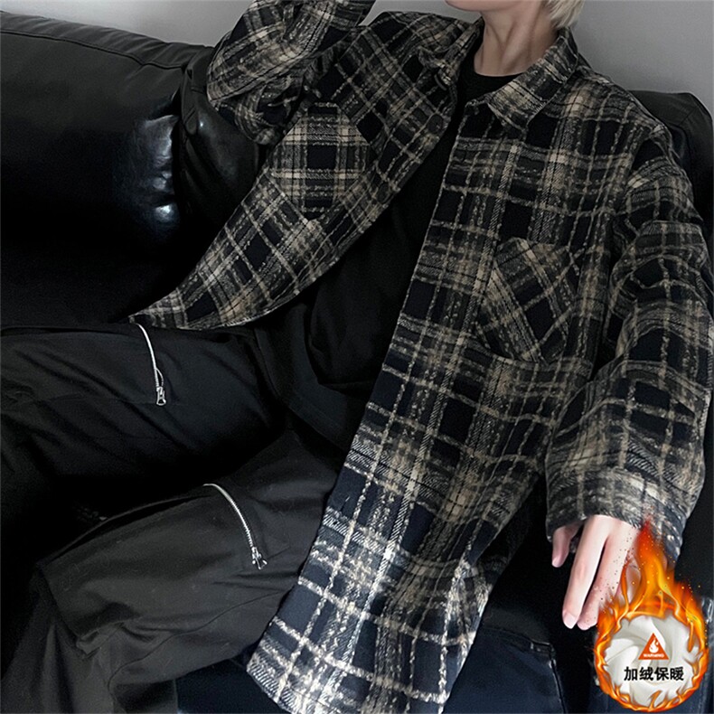 小香风百搭夹克外套拼色复古翻领宽松衬衫男C2166JR（加绒）特P48,男装夹克,电商A007