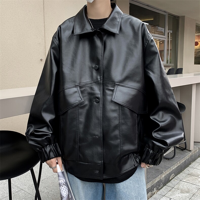港风秋款男皮衣工装大口袋单排扣皮夹克休闲外套JK58P70,男装夹克,星座1013-1
