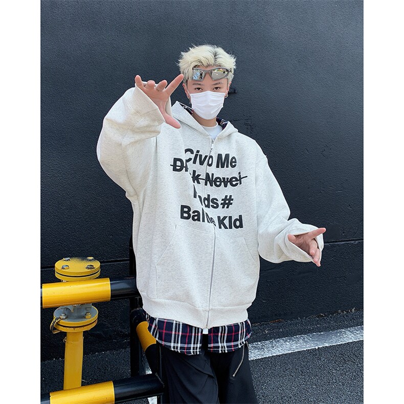新款假两件连帽卫衣宽松格子拼接拉链开衫外套,女装短外套,星座410-7