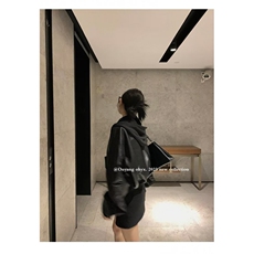 流行时尚新款原宿简约气质ins潮流百搭文艺双面穿帽子可拆卸皮衣，男装皮衣，星座506A