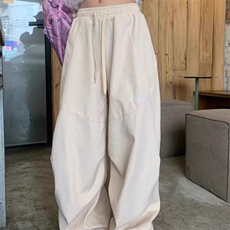美式复古阔腿休闲裤女宽松显瘦撞色条纹小众慵懒风垂感高腰长裤潮，女装休闲裤，星座506A