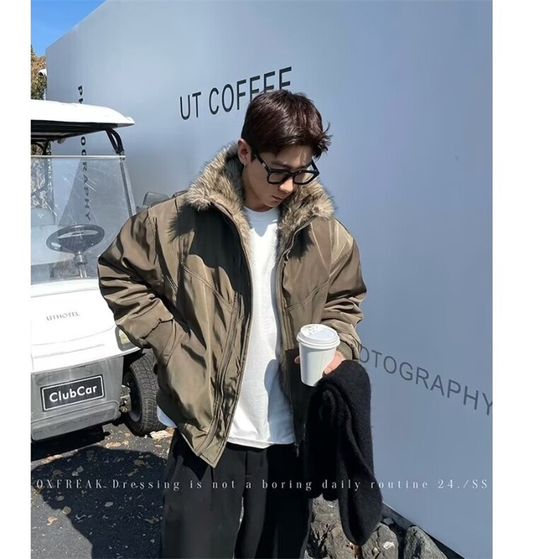 M78-P91韩系夹克棉服男冬季高级感保暖加厚立领复古休闲毛绒,男装夹克,电商B323A