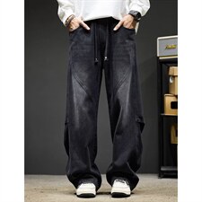 1506/Q89050/P51美式潮牌拼接牛仔裤直筒裤时尚水洗复古休闲长裤，男装牛仔裤，星座1506