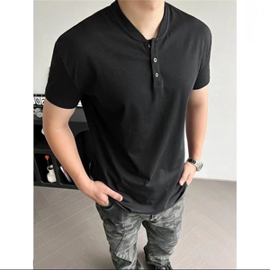 美式亨利领T恤夏季短袖纯色透气户外运动亨利衫休闲男上衣 T7708图片