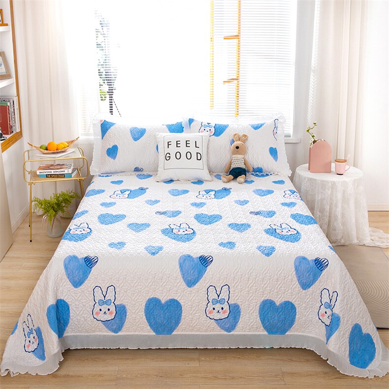 新款四季亲肤韩版水洗棉夹棉花边床盖，床单，一起卖家纺