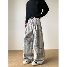 休闲裤男女韩版潮流高街帅气白色2025秋季ins新款长裤K6664-P55，男装休闲裤，星座412-3