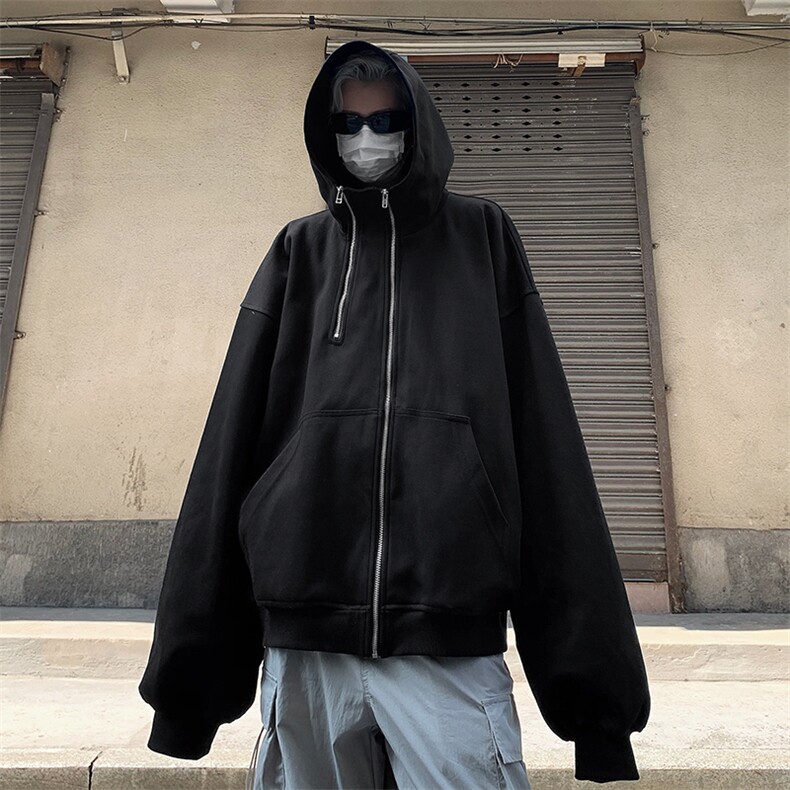 小众设计款重磅双拉链卫衣男连帽开衫男女外套B289-WY3016特68,男装卫衣,电商B289