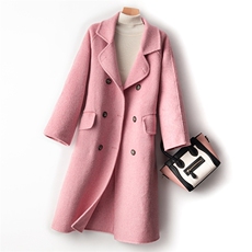 秋冬新款羊毛双面呢大衣女中长西装领过膝显瘦羊毛大衣，女装双面呢大衣，佳恩服饰
