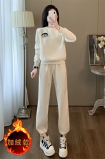 冬新款订珠刺绣圆领卫衣卫裤加绒两件套，女装套装/套裙，江南