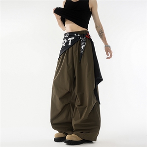 8XL-M 美式复古撞色屁帘工装伞兵裤男褶皱设计感宽松阔腿裤P68图片