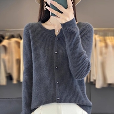 女士秋冬针织开衫纯色简约柔软舒适羊毛衫，女装针织衫/毛衣，伟泽羊绒