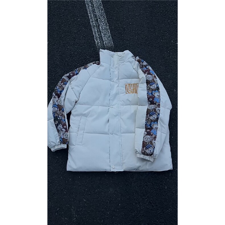 特批70冬季小熊刺绣印花宽松加厚连帽保暖校园情侣外套MY0069,男装棉衣,电商A128