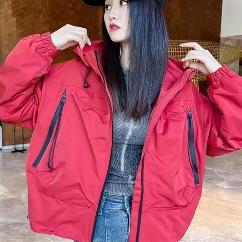 大码宽松百搭休闲夹克外套女2025秋季连帽冲锋衣开衫外穿,男装夹克,星座1210-1