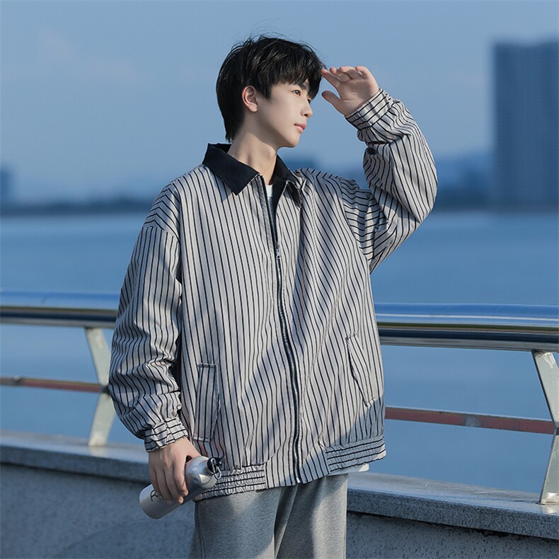2025秋两面穿条纹外套男大码休闲夹克JK92P65,男装夹克,电商C323