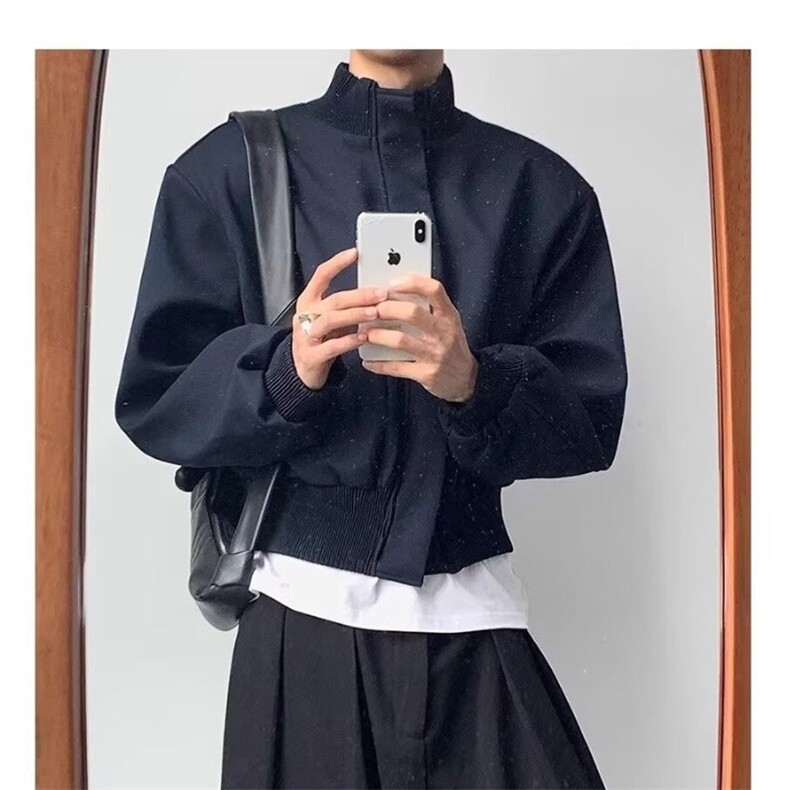 休闲垫肩夹克宽松立领设计感短款加厚外套男女J4355-P72,男装夹克,星座1001-1