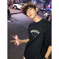 抖音得物210克现货宽松纯棉美式潮牌印花落肩袖纯棉T恤AT211112，男装T恤，电商A443
