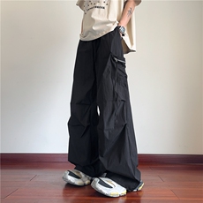 抖音品质夏季新款美式高街飘带宽松冰丝裤B315-K25592-特p35控68，男装休闲裤，电商B315