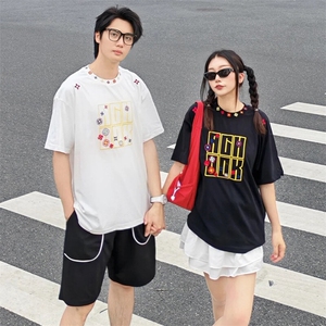 万针全刺绣工艺抖音得物高品质260克重磅纯棉双纱美式高街短袖T恤图片