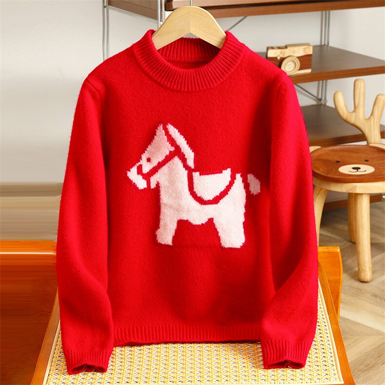 2025时尚百搭通勤简约休闲半高领小马羊毛衫，童装儿童羊毛衫，宏杨羊绒