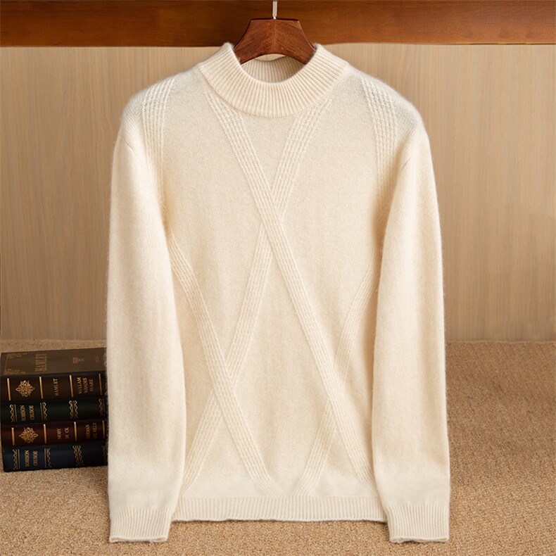 秋冬季35%羊绒休闲七针加厚菱形半高领羊绒衫男装，男装羊绒套衫，佑昭祥羊绒