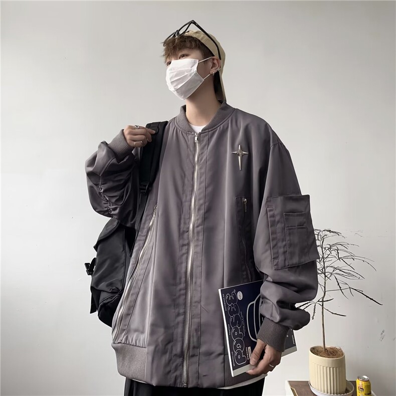 美式高级感工装棒球服外套男春秋季新款拉链多口袋夹克上衣男生,男装夹克,星座1210-1