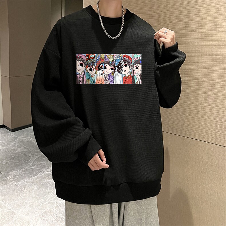 华夫格卫衣圆领卫衣男大码长袖t恤男外套HW76250-P30加绒款-P40,男装卫衣,电商A040
