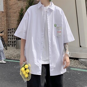 五分袖衬衫设计感男装夏季hiphop炸街短袖衬衣潮牌上衣CS456-P30图片