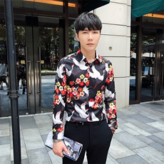 2021秋冬潮流个性花衬衫男长袖韩版休闲印花衬衣A470-CS109，男装衬衫，电商A207