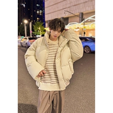 现货5W件冬季三防重磅硬挺boxy短款羽绒立领PU皮棉衣外套加厚棉服，男装棉衣，电商A486-1