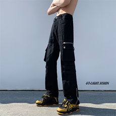 B221美式ins高街小众拉链多口袋休闲工装裤LK23045-P75控98，男装休闲裤，电商B221