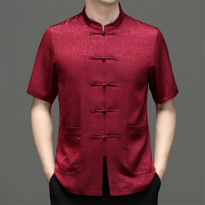 爸爸夏装短袖衬衫中老年唐装男风70岁爷爷夏季新款老年人衣服，男装民族服装，电商B212（原钱塘6029）