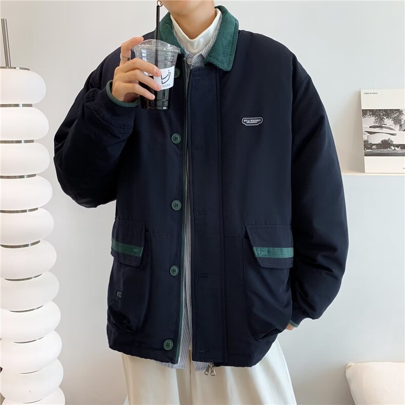 冬季潮牌撞色翻领工装棉服外套男潮宽松休闲M8004-P85图片